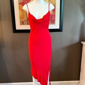 HER ENTIRE NAME SAYS GRACE Red Drape Front Slip Dress Maxi Size Small
